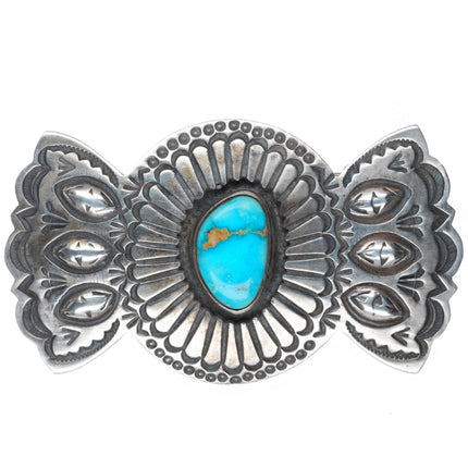 vintage Navajo deep stamped sterling silver turquoise pendant/pin