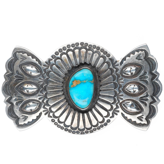vintage Navajo deep stamped sterling silver turquoise pendant/pin
