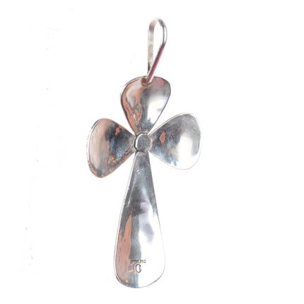 Ida Chester Navajo sterling silver coral cluster cross pendant