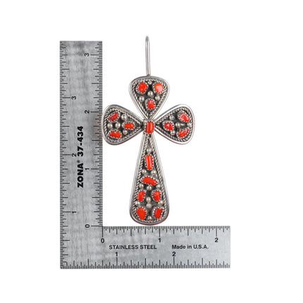 Ida Chester Navajo sterling silver coral cluster cross pendant