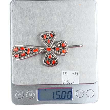 Ida Chester Navajo sterling silver coral cluster cross pendant