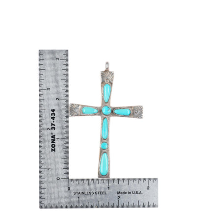 Horace Iule Zuni sterling silver turquoise stamped cross pendant
