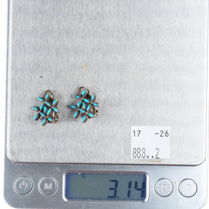 vintage Zuni sterling silver needlepoint turquoise petit point clip-on earrings