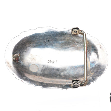 1.75" Les Baker Shop Navajo sterling silver vintage carved turquoise belt buckle