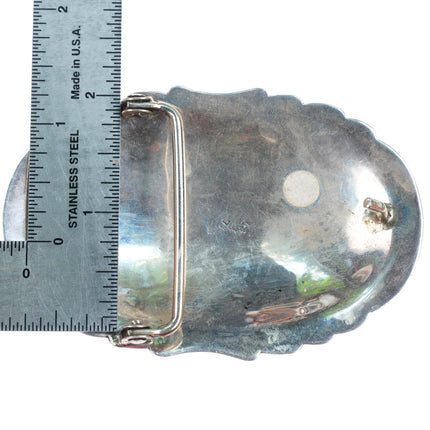 1.75" Les Baker Shop Navajo sterling silver vintage carved turquoise belt buckle