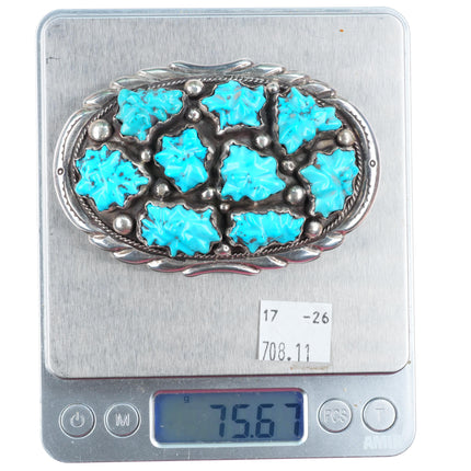 1.75" Les Baker Shop Navajo sterling silver vintage carved turquoise belt buckle