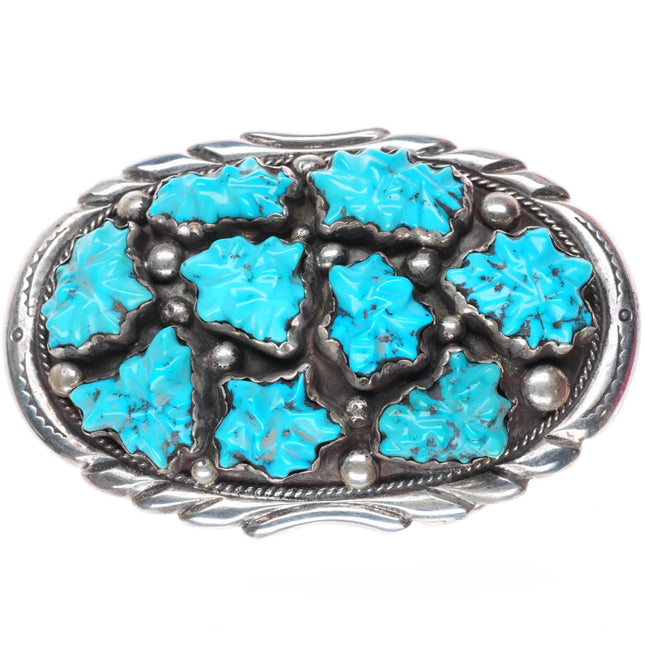 1.75" Les Baker Shop Navajo sterling silver vintage carved turquoise belt buckle