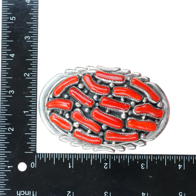 1.75" Les Baker Shop Navajo sterling silver vintage red coral belt buckle