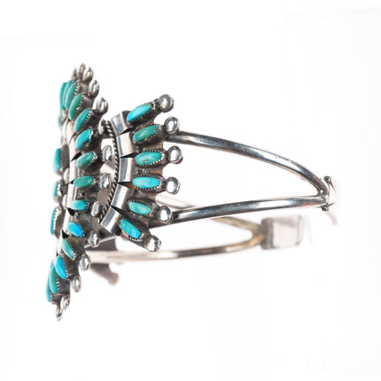 7.1" Vintage BE Zuni sterling silver needlepoint turquoise cuff bracelet