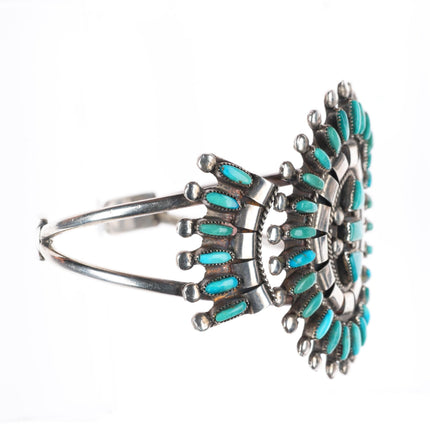 7.1" Vintage BE Zuni sterling silver needlepoint turquoise cuff bracelet