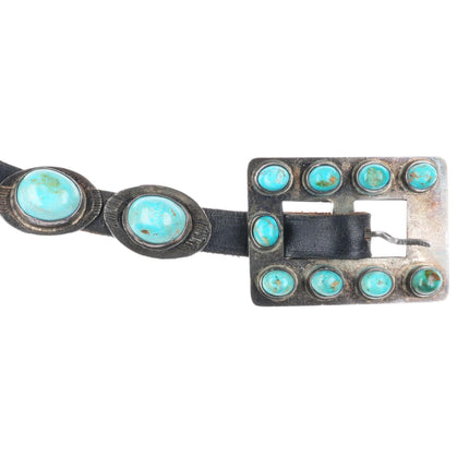 34" vintage Navajo sterling silver slim turquoise concho belt