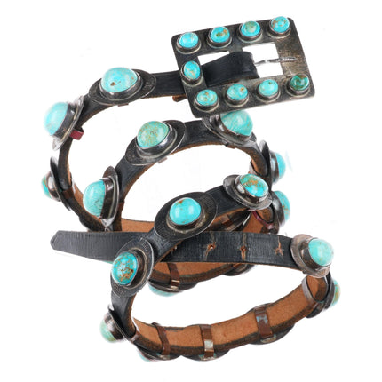 34" vintage Navajo sterling silver slim turquoise concho belt