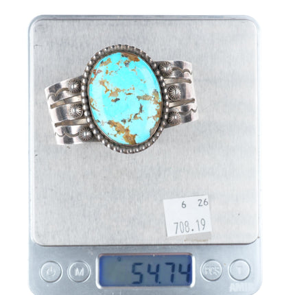 6.25" Large 1940-50's Navajo sterling silver cuff bracelet with nice turquoise