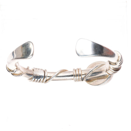 6.3" Orville Tsinnie Navajo sterling silver green turquoise cuff bracelet