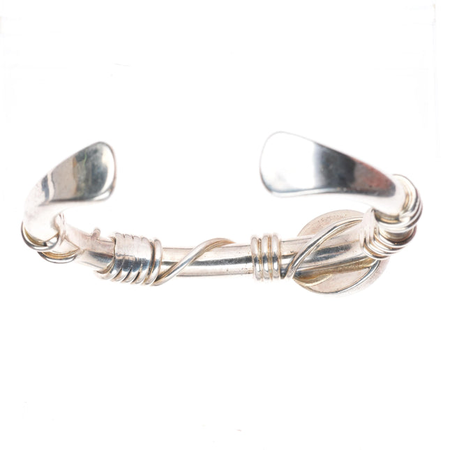 6.3" Orville Tsinnie Navajo sterling silver green turquoise cuff bracelet