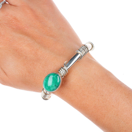 6.3" Orville Tsinnie Navajo sterling silver green turquoise cuff bracelet