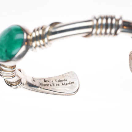6.3" Orville Tsinnie Navajo sterling silver green turquoise cuff bracelet