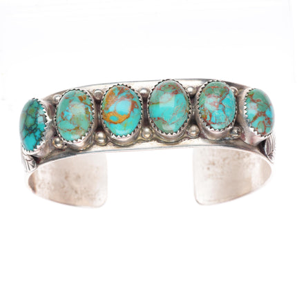 6.75" TK  Johnson Navajo sterling silver red web turquoise row cuff bracelet