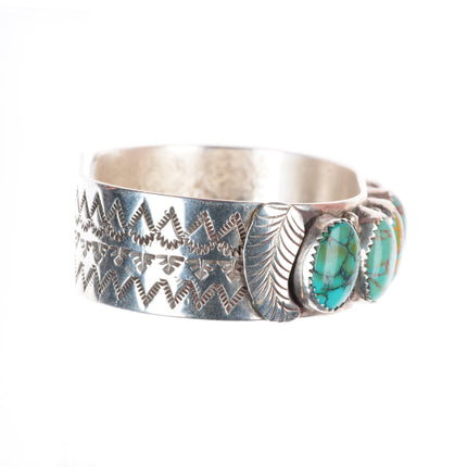 6.75" TK  Johnson Navajo sterling silver red web turquoise row cuff bracelet