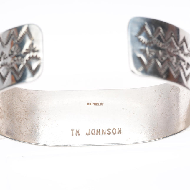 6.75" TK  Johnson Navajo sterling silver red web turquoise row cuff bracelet