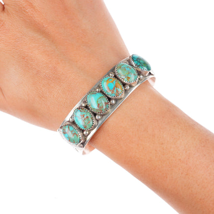6.75" TK  Johnson Navajo sterling silver red web turquoise row cuff bracelet