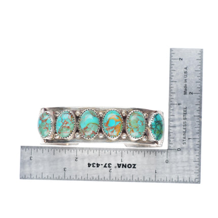 6.75" TK  Johnson Navajo sterling silver red web turquoise row cuff bracelet