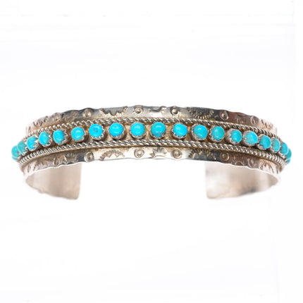 6.5" JP Ukestine Zuni sterling silver snake eye turquoise row cuff bracelet