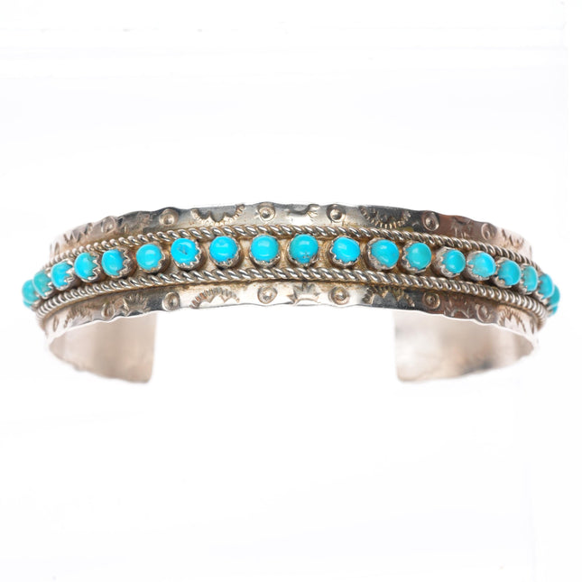 6.5" JP Ukestine Zuni sterling silver snake eye turquoise row cuff bracelet