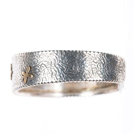 6.2" Raymond Coriz Santo Domingo sterling silver 14k gold accent cuff bracelet