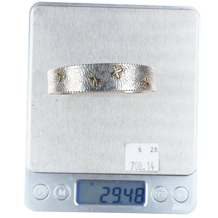 6.2" Raymond Coriz Santo Domingo sterling silver 14k gold accent cuff bracelet