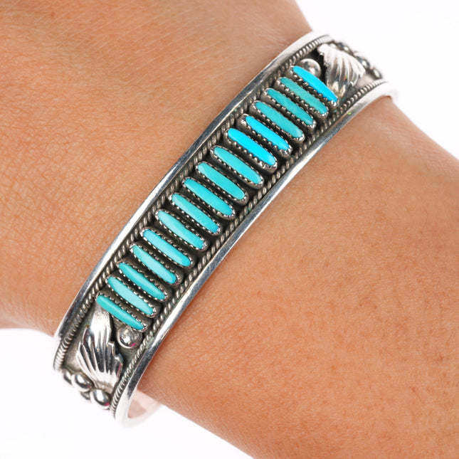 6.1" Dave - Celia Nieto Zuni sterling silver needlepoint turquoise cuff bracelet