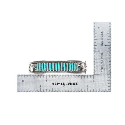 6.1" Dave - Celia Nieto Zuni sterling silver needlepoint turquoise cuff bracelet