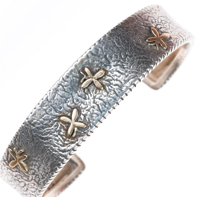 6.2" Raymond Coriz Santo Domingo sterling silver 14k gold accent cuff bracelet