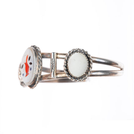 6.1" vintage Zuni sterling silver shell redbird Cardinal inlay cuff bracelet