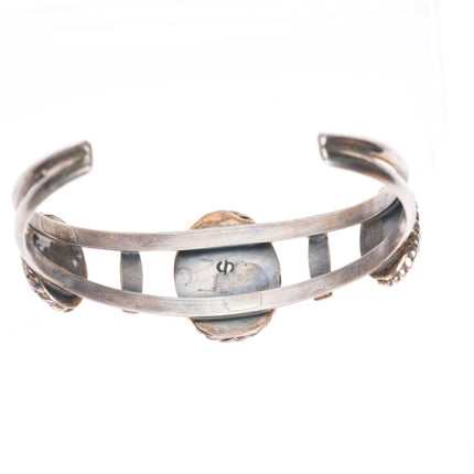 6.1" vintage Zuni sterling silver shell redbird Cardinal inlay cuff bracelet