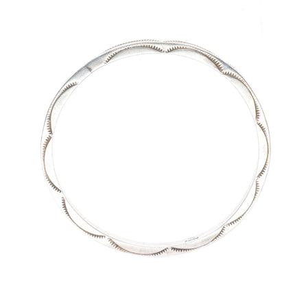 8.5" vintage Tahe Navajo sterling silver hand stamped bangle bracelet