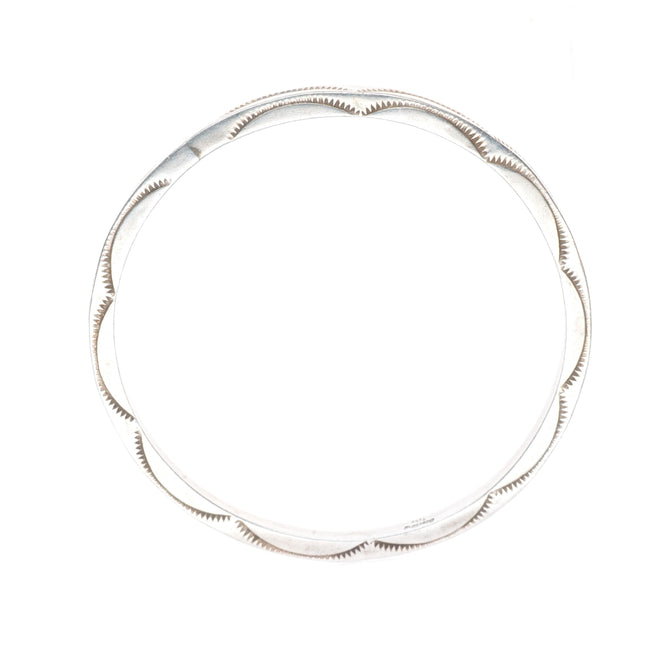 8.5" vintage Tahe Navajo sterling silver hand stamped bangle bracelet
