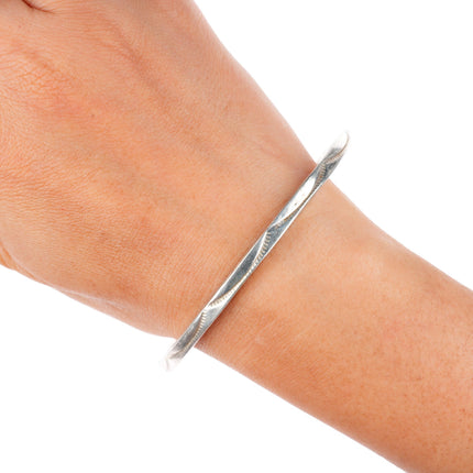8.5" vintage Tahe Navajo sterling silver hand stamped bangle bracelet