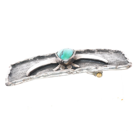 1.5" Chief Shatka Bear-Step sterling silver thunderbird belt buckle w/ turquoise