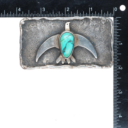 1.5" Chief Shatka Bear-Step sterling silver thunderbird belt buckle w/ turquoise