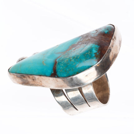 sz10 Large vintage southwestern modernist sterling silver turquoise ring