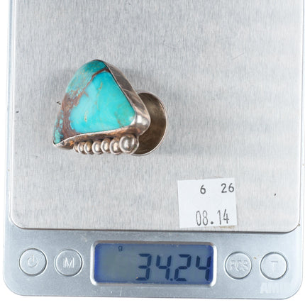 sz10 Large vintage southwestern modernist sterling silver turquoise ring