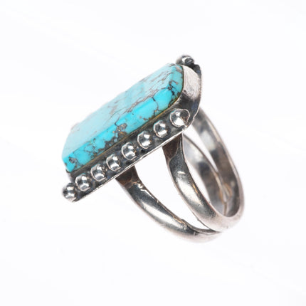sz10 vintage Navajo sterling silver Kingman turquoise beaded edge ring