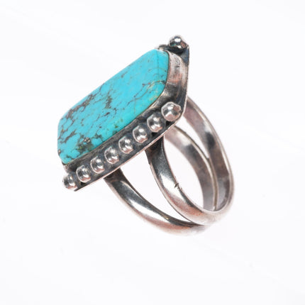 sz10 vintage Navajo sterling silver Kingman turquoise beaded edge ring