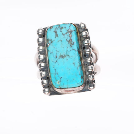 sz10 vintage Navajo sterling silver Kingman turquoise beaded edge ring