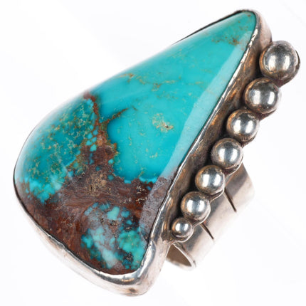 sz10 Large vintage southwestern modernist sterling silver turquoise ring