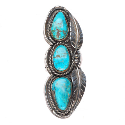 sz7.75 long vintage Navajo sterling silver 3 high grade turquoise stone ring