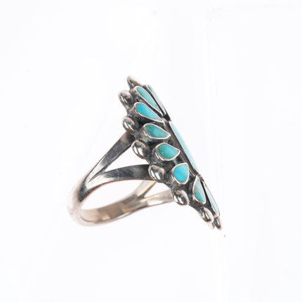 sz8 40's-50's Vintage Zuni sterling silver flush inlay turquoise cluster ring