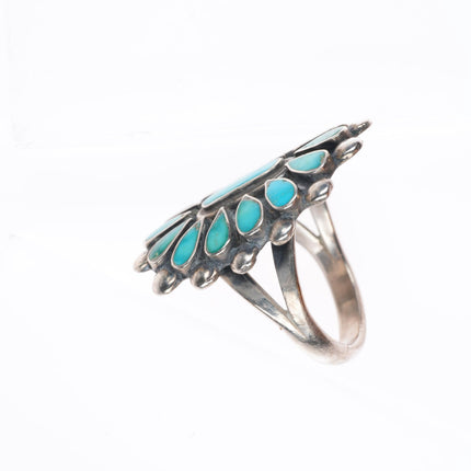 sz8 40's-50's Vintage Zuni sterling silver flush inlay turquoise cluster ring