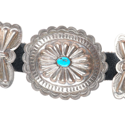 42" Vintage Navajo sterling silver butterfly concho belt with turquoise